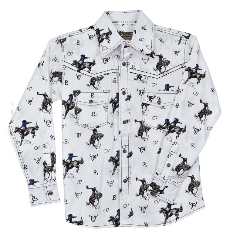 Cowboy Hardware Boy's Vintage Bronco Print Long Sleeve Shirt