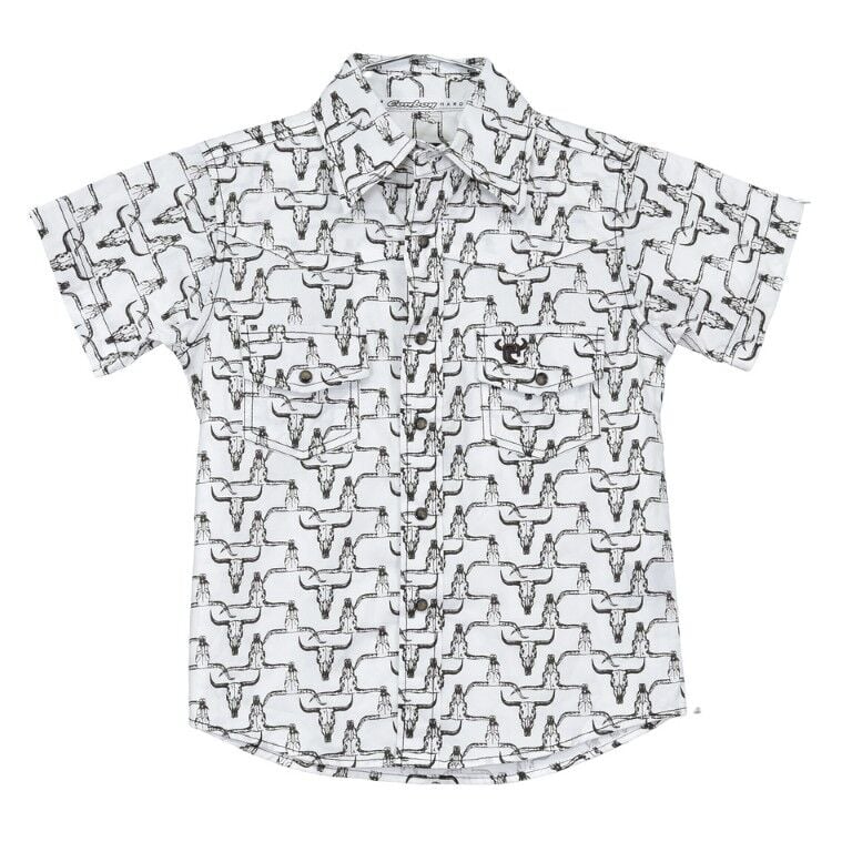 Cowboy Hardware Boy's Skull Pattern Short Sleeve Button Up Shirt