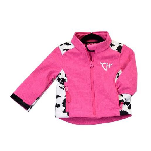 Cowboy Hardware Girl's Cow Print Accent Poly Shell Jacket in Pink