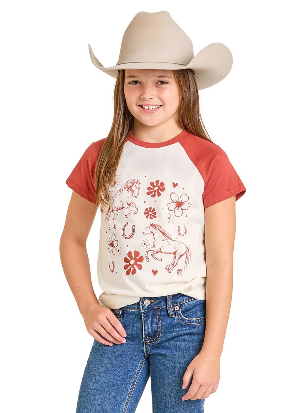 Rock & Roll Denim Girl's Raglan Sleeve Horse Graphic T-Shirt