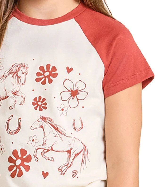 Rock & Roll Denim Girl's Raglan Sleeve Horse Graphic T-Shirt