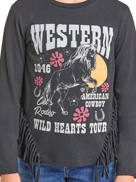 Rock & Roll Denim Girl's Long Sleeve Graphic T-shirt With Fringe