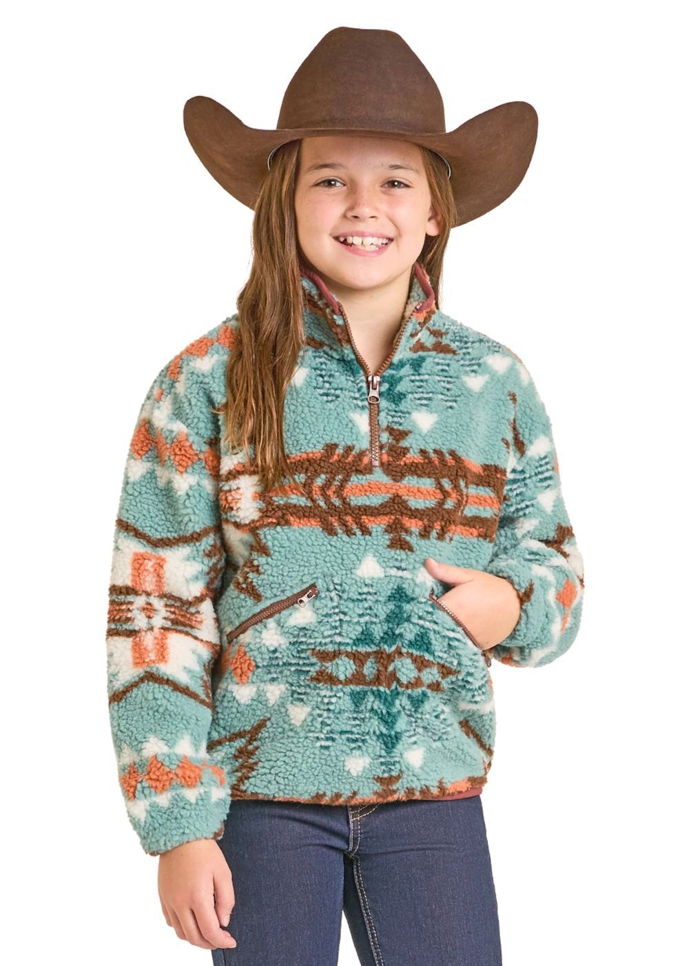 Rock & Roll Denim Girl's Aztec Sherpa Pullover