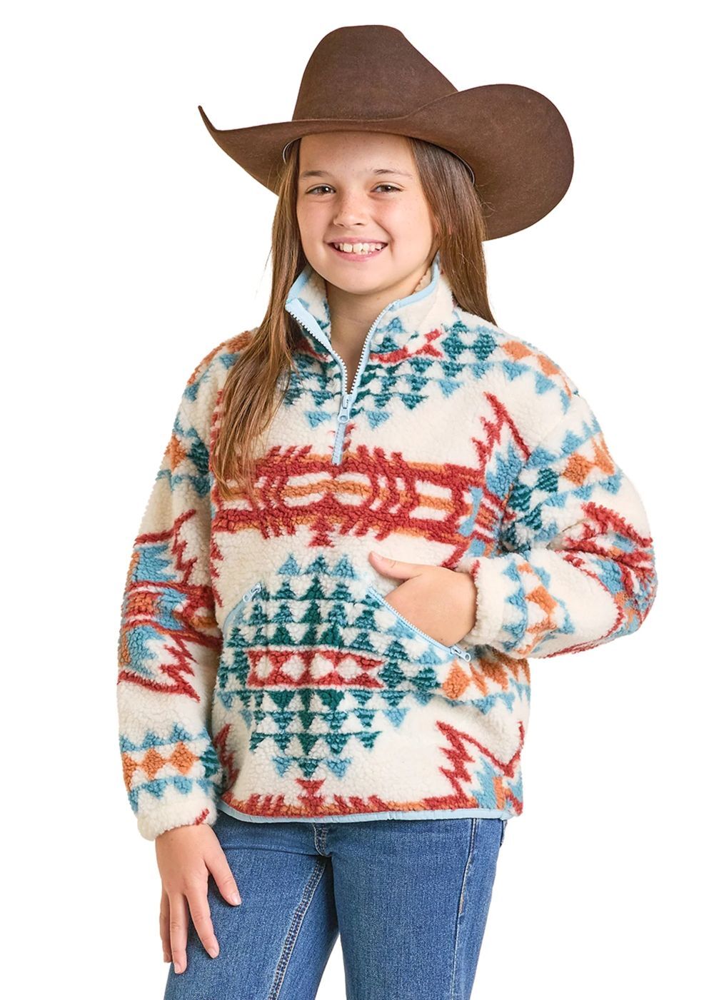 Rock & Roll Denim Girl's Aztec Sherpa Pullover
