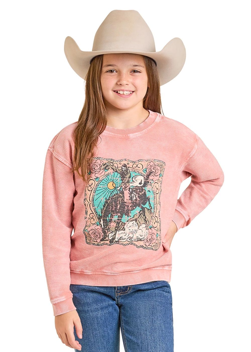 Rock & Roll Denim Girl's Saddle Bronc Graphic Pullover