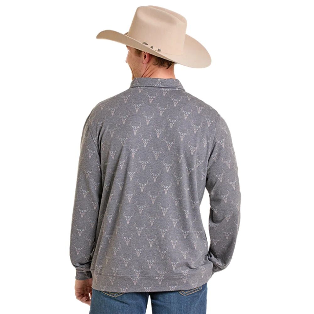 Rock & Roll Denim Men's 1/4 Zip Longhorn Printed Pullover