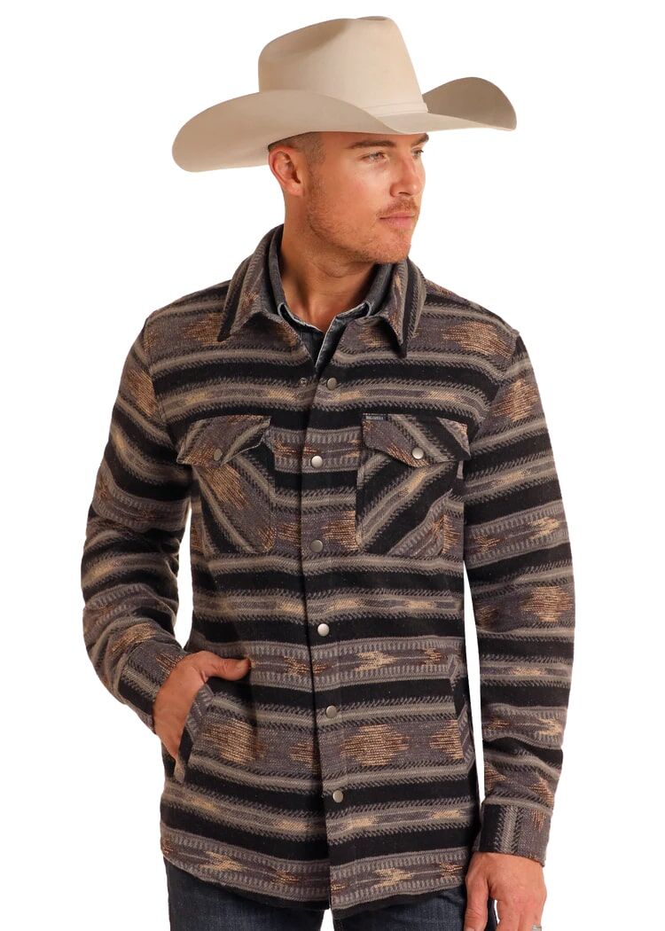 Rock & Roll Denim Men's Aztec Striped Jacquard Shirt Jacket 