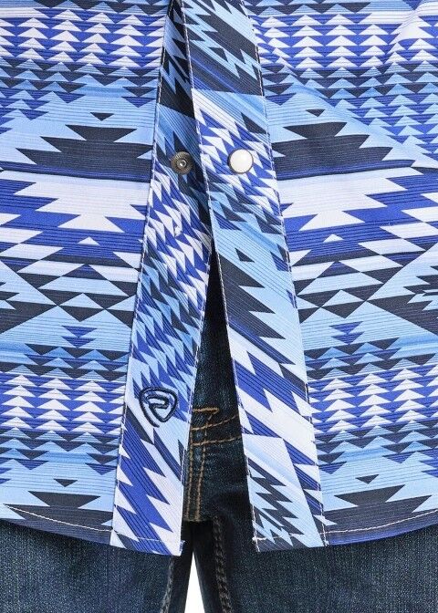 Rock & Roll Denim Men's Slim Fit Diamond Aztec Long Sleeve Snap Shirt