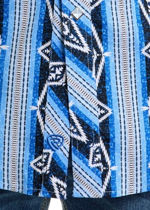 Rock & Roll Denim Men's Slim Fit Vertical Aztec Short Sleeve Snap Shirt