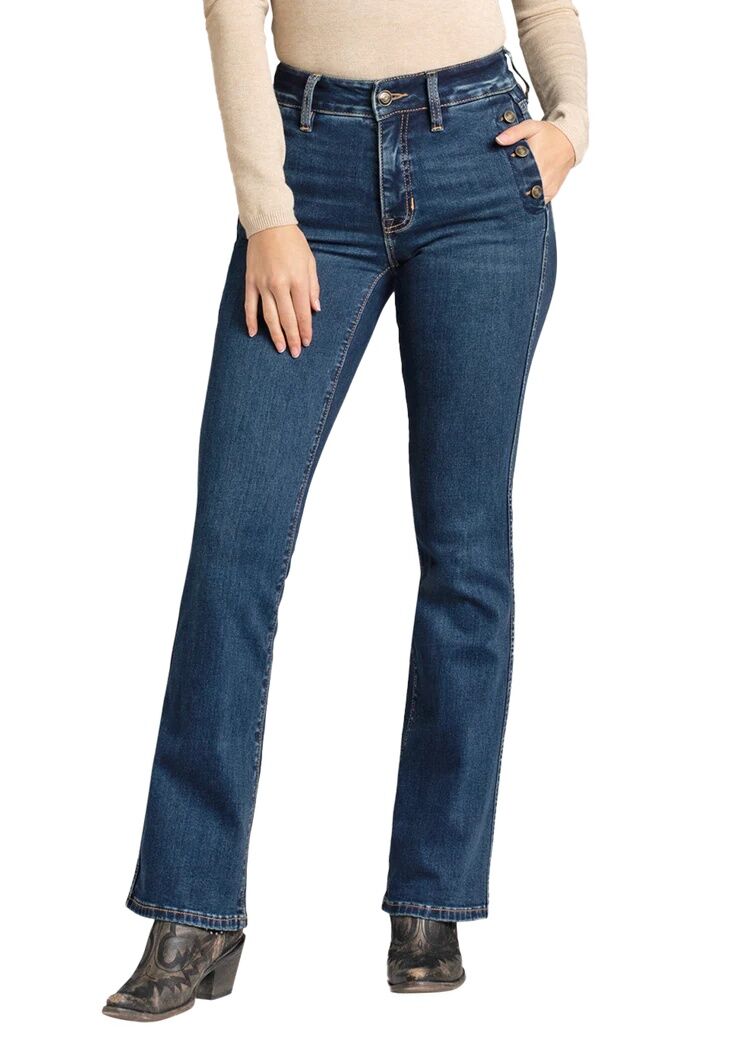 Rock & Roll Denim Women's High Rise Side Pocket Button Bootcut Jeans