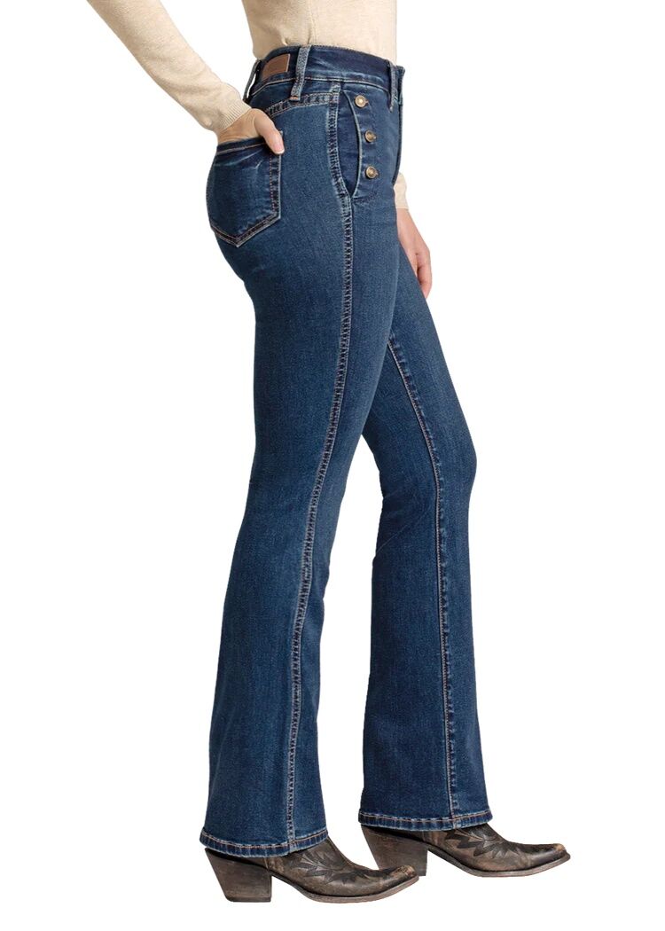 Rock & Roll Denim Women's High Rise Side Pocket Button Bootcut Jeans