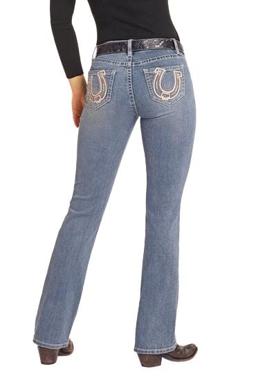 Rock & Roll Denim Women's Mid Rise Horseshoe Embroidered Bootcut Jeans