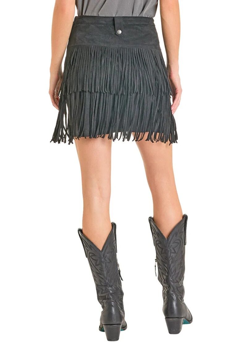 Rock & Roll Denim Women's Microsuede Fringe Belted Skirt
