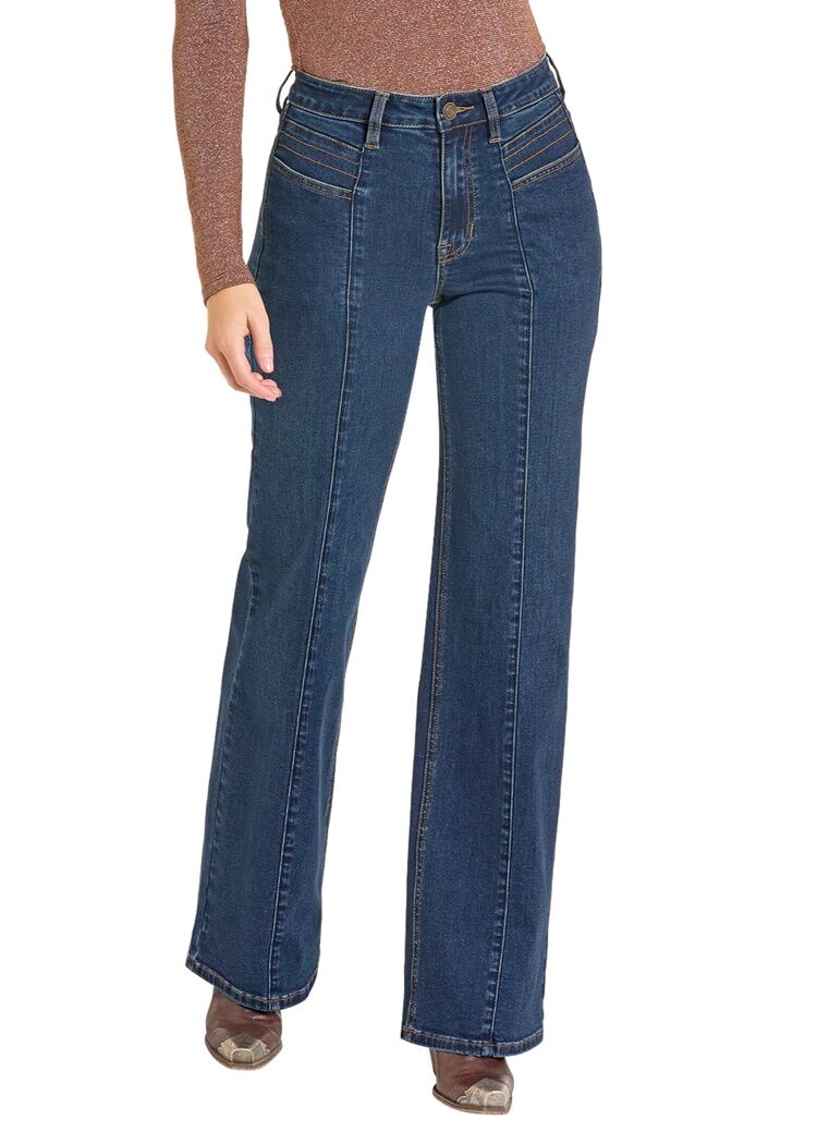 Rock & Roll Denim Women's High Rise Front Pocket Flare Jeans