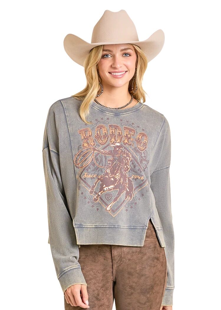 Rock & Roll Denim Women's Rodeo Graphic Print Pullover
