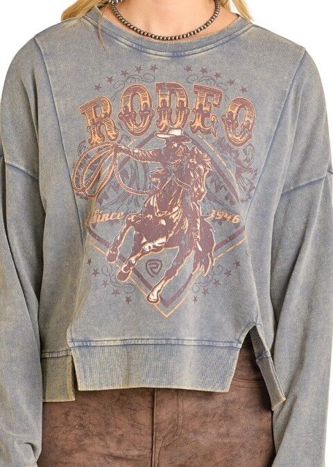 Rock & Roll Denim Women's Rodeo Graphic Print Pullover