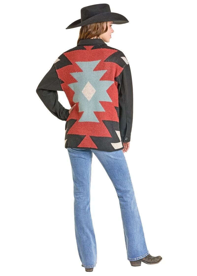 Rock & Roll Denim Women's Aztec Knitted Western Shacket