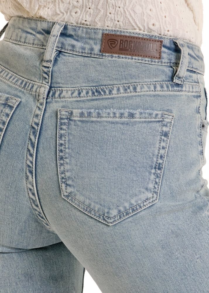 Rock & Roll Denim Women's High Rise Distressed Cropped Cuff Straight Jeans