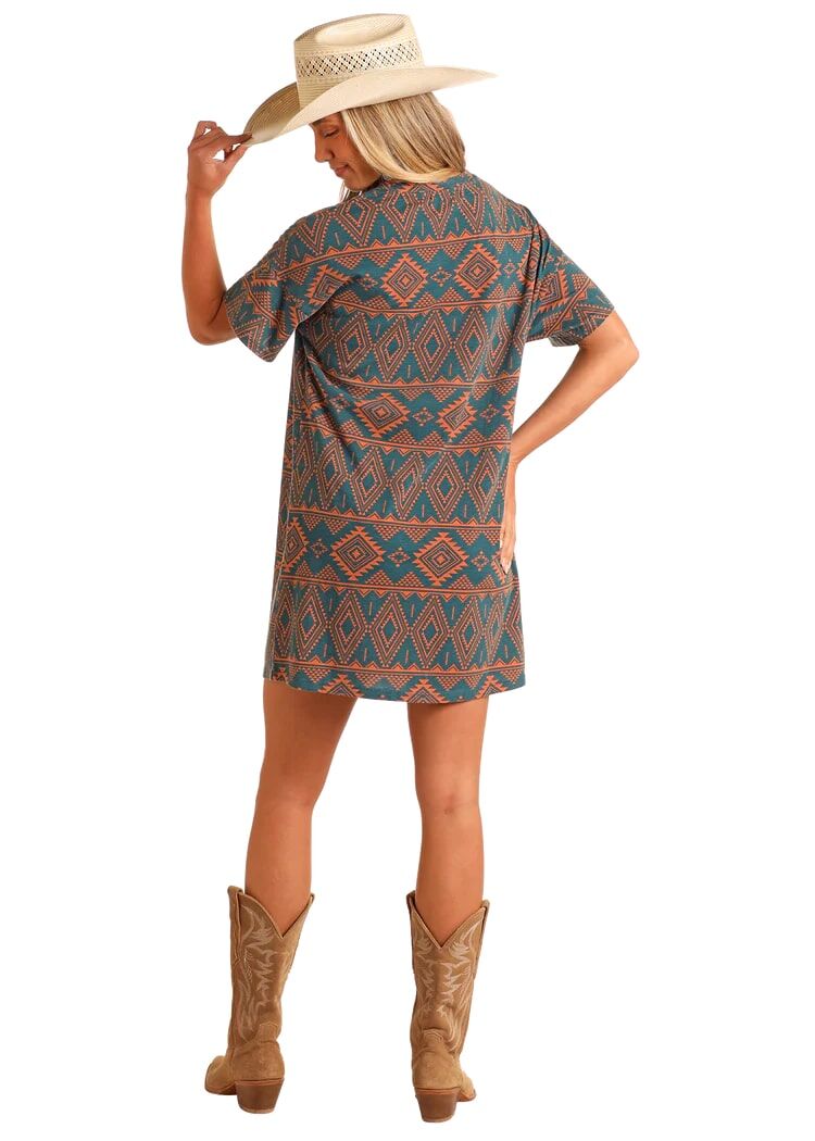 Rock & Roll Denim Women's Aztec Print T-Shirt Dress