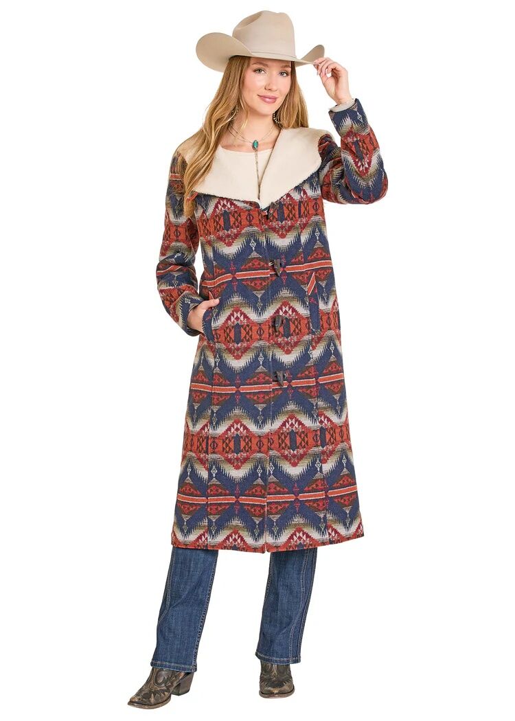 Panhandle Slim Women's Aztec Jacquard Sherpa Lined Long Hooded Coat