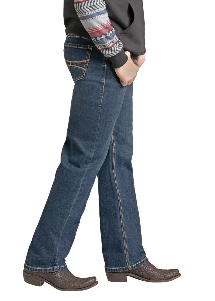 Rock & Roll Denim Men's Hooey Slim Fit Leather Embroidered Straight Leg Jean