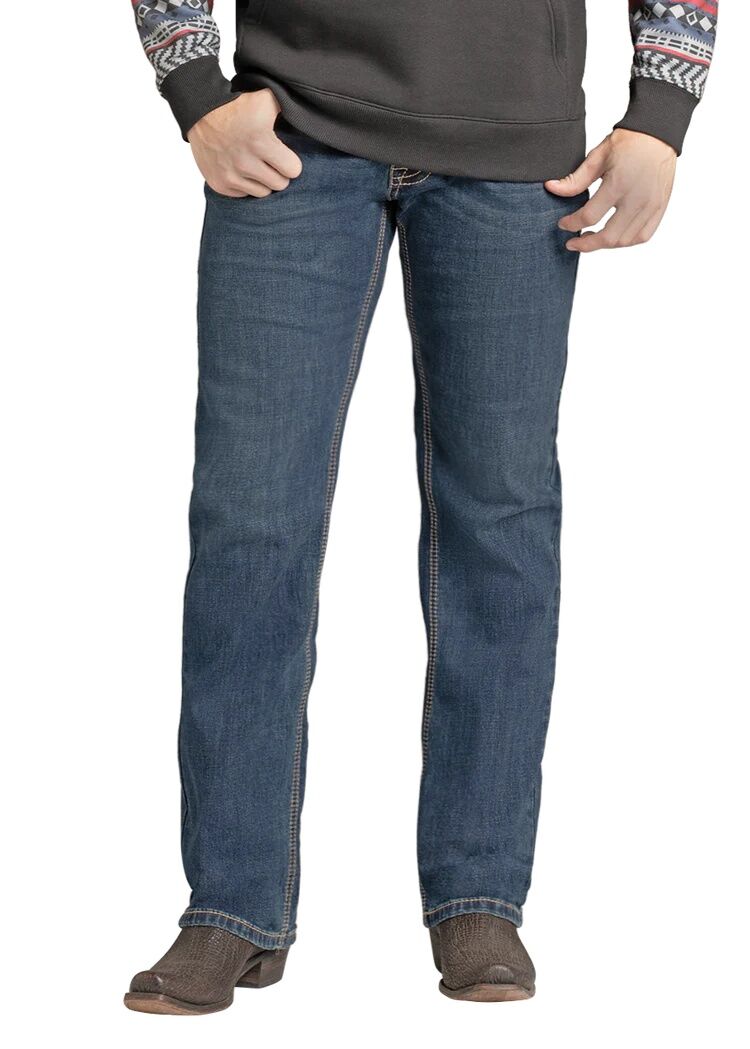 Rock & Roll Denim Men's Hooey Slim Fit Leather Embroidered Straight Leg Jean