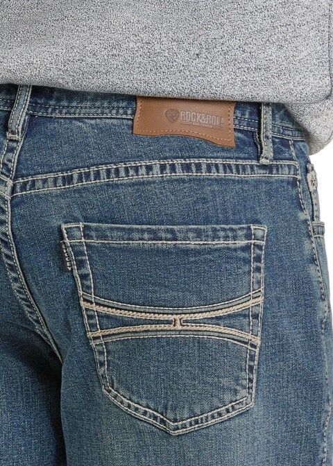 Rock & Roll Denim Men's Hooey Relaxed Fit Raised Embroidery Pocket Stackable Bootcut Jeans