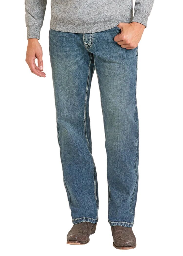 Rock & Roll Denim Men's Hooey Relaxed Fit Raised Embroidery Pocket Stackable Bootcut Jeans