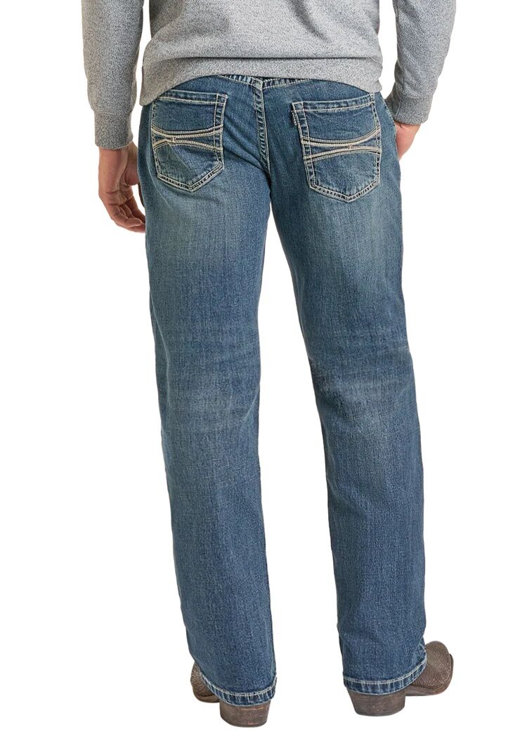 Rock & Roll Denim Men's Hooey Relaxed Fit Raised Embroidery Pocket Stackable Bootcut Jeans