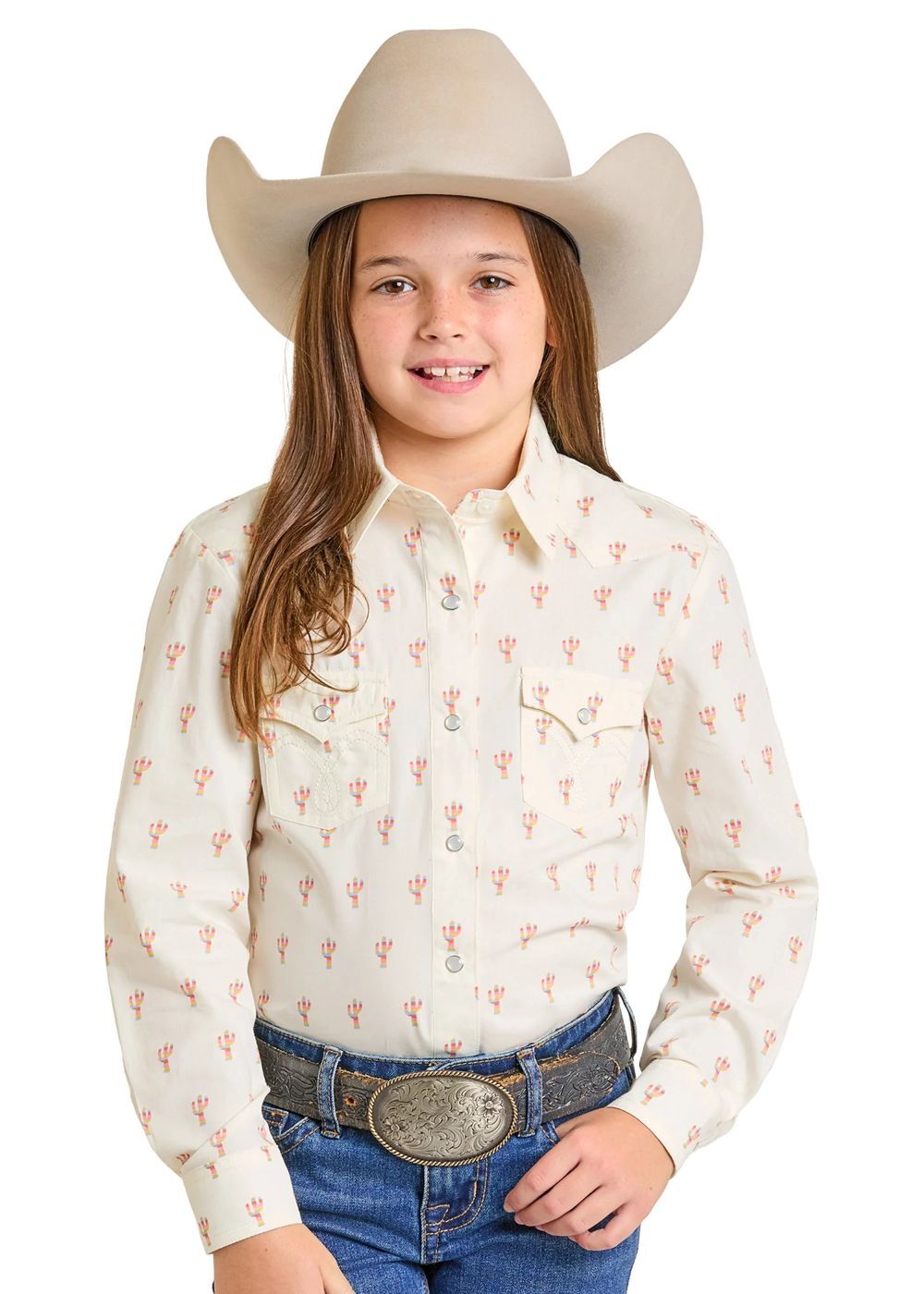 Panhandle Slim Girl's Cactus Long Sleeve Snap Shirt