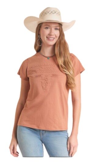 Panhandle Slim Women's Jersey Tee With Embossed Skull And Bootstitch Design