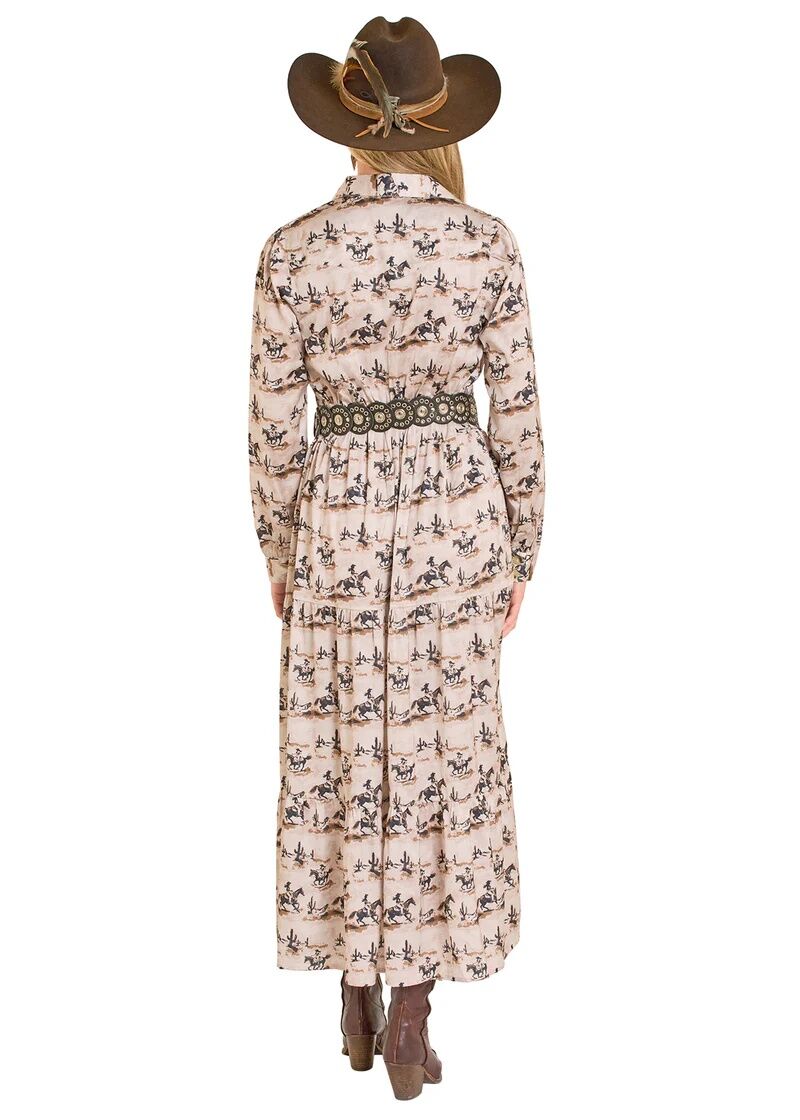 Panhandle Slim Women's Cowboy Rider Stain Long Sleeve Button Down Maxi Skirt