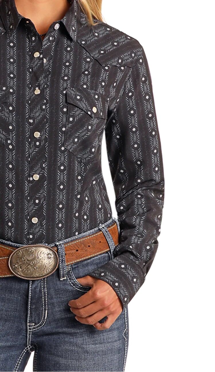 Panhandle Slim Women's Striped Wallpaper Print Long Sleeve Performance Shirt