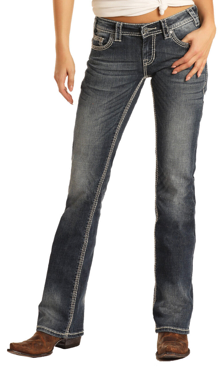 Rock & Roll Denim Women's Mid Rise Stretch Bootcut Riding Jeans