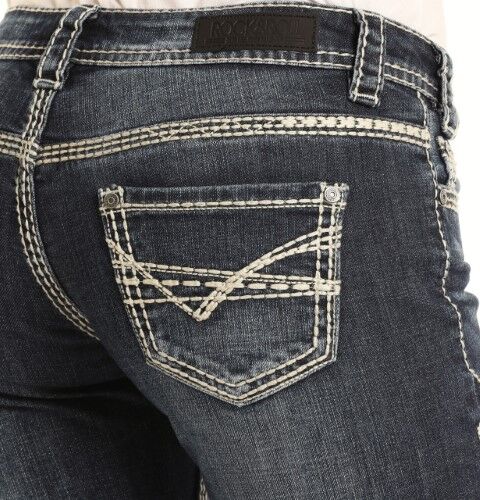 Rock & Roll Denim Women's Mid Rise Stretch Bootcut Riding Jeans