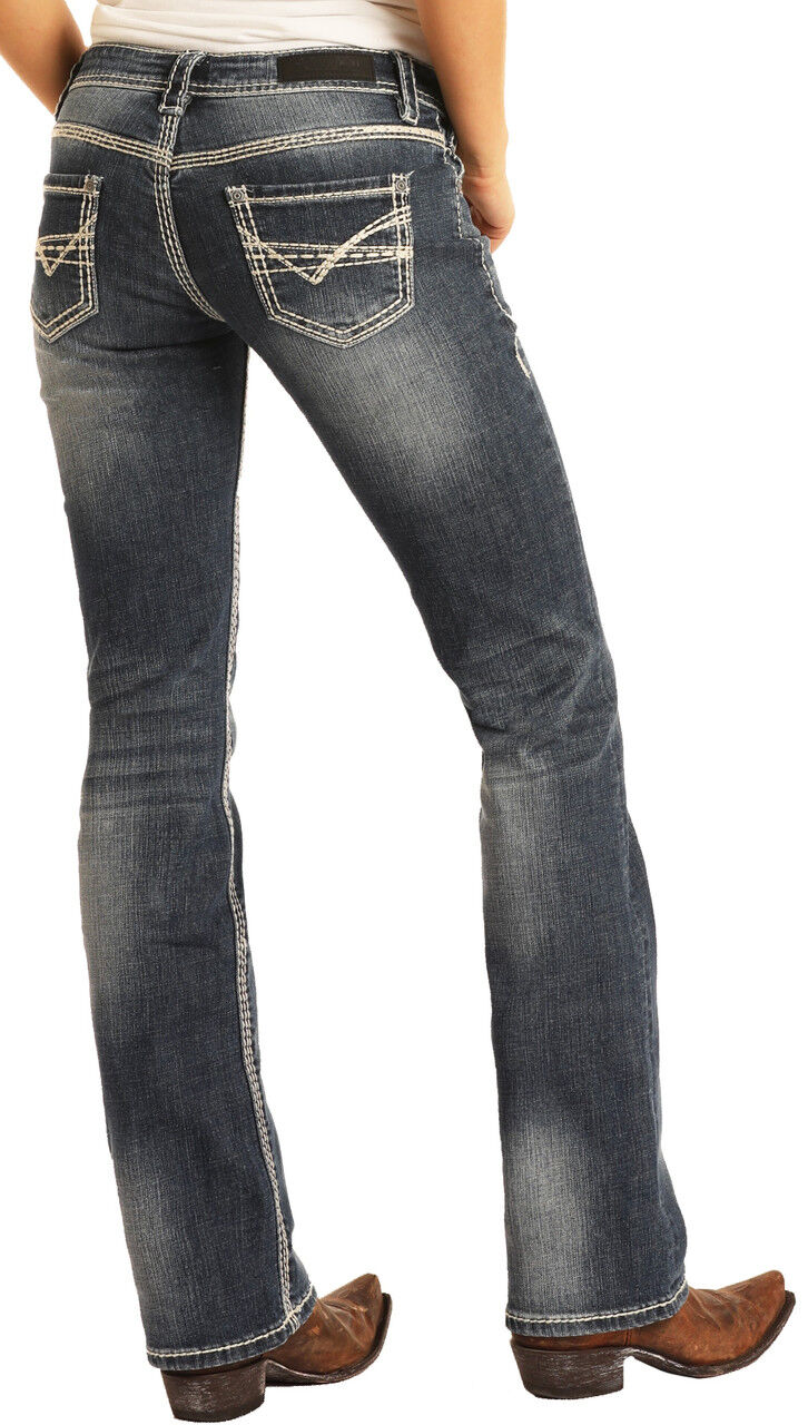 Rock & Roll Denim Women's Mid Rise Stretch Bootcut Riding Jeans