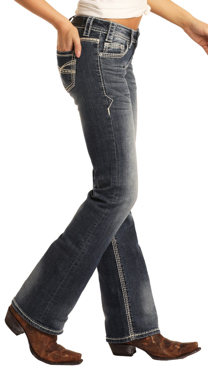 Rock & Roll Denim Women's Mid Rise Stretch Bootcut Riding Jeans