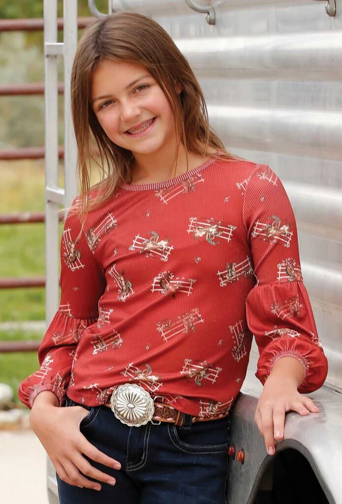 Cruel Denim Girl's Cinch Rodeo Print Top