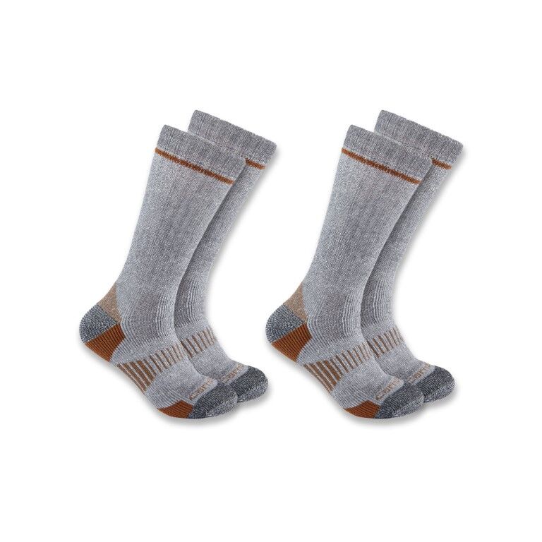 Carhartt Men's Midweight Synthetic-Wool Blend Boot Sock 2-Pk in Grey