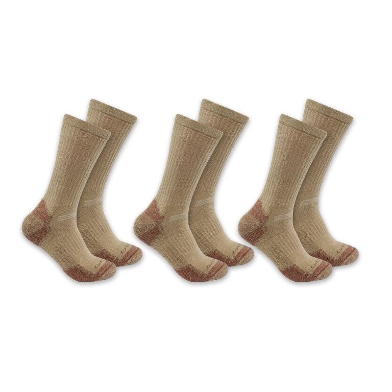 Carhartt Men's Midweight Cotton Blend Crew Sock 3-Pk in Khaki