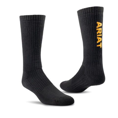 Ariat Men's Premium Ringspun Cotton Mid Calf Work Sock 3-Pk in Black