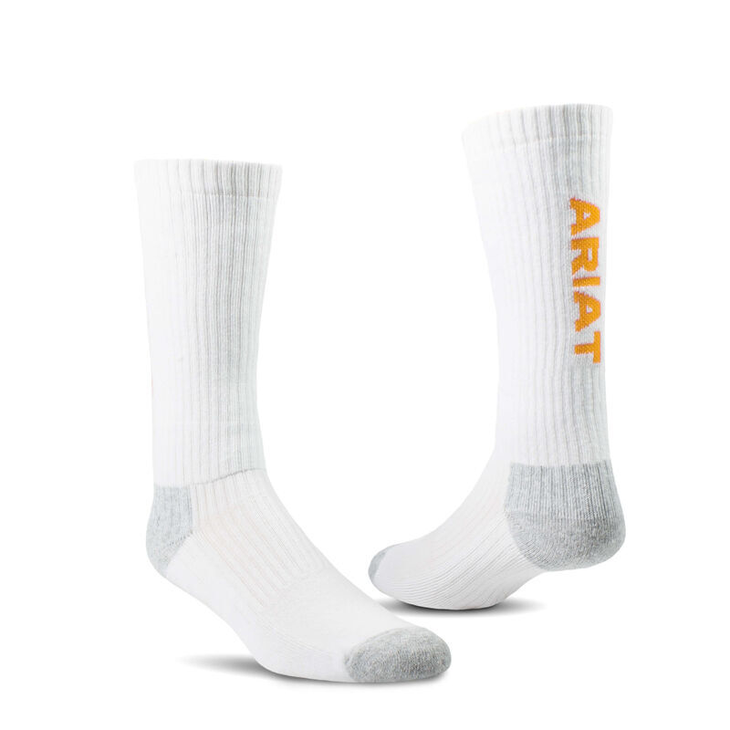 Ariat Men's Premium Ringspun Cotton Mid Calf Work Sock 3-Pk in White