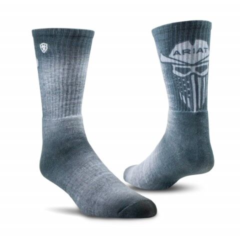 Ariat Men's Incognito Graphic Crew Work Sock 2-Pk in Grey/Green