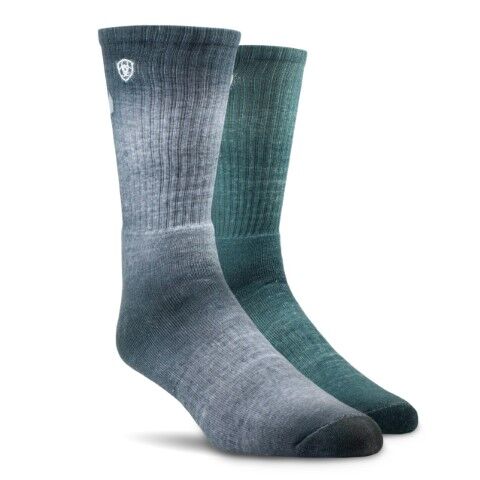 Ariat Men's Incognito Graphic Crew Work Sock 2-Pk in Grey/Green