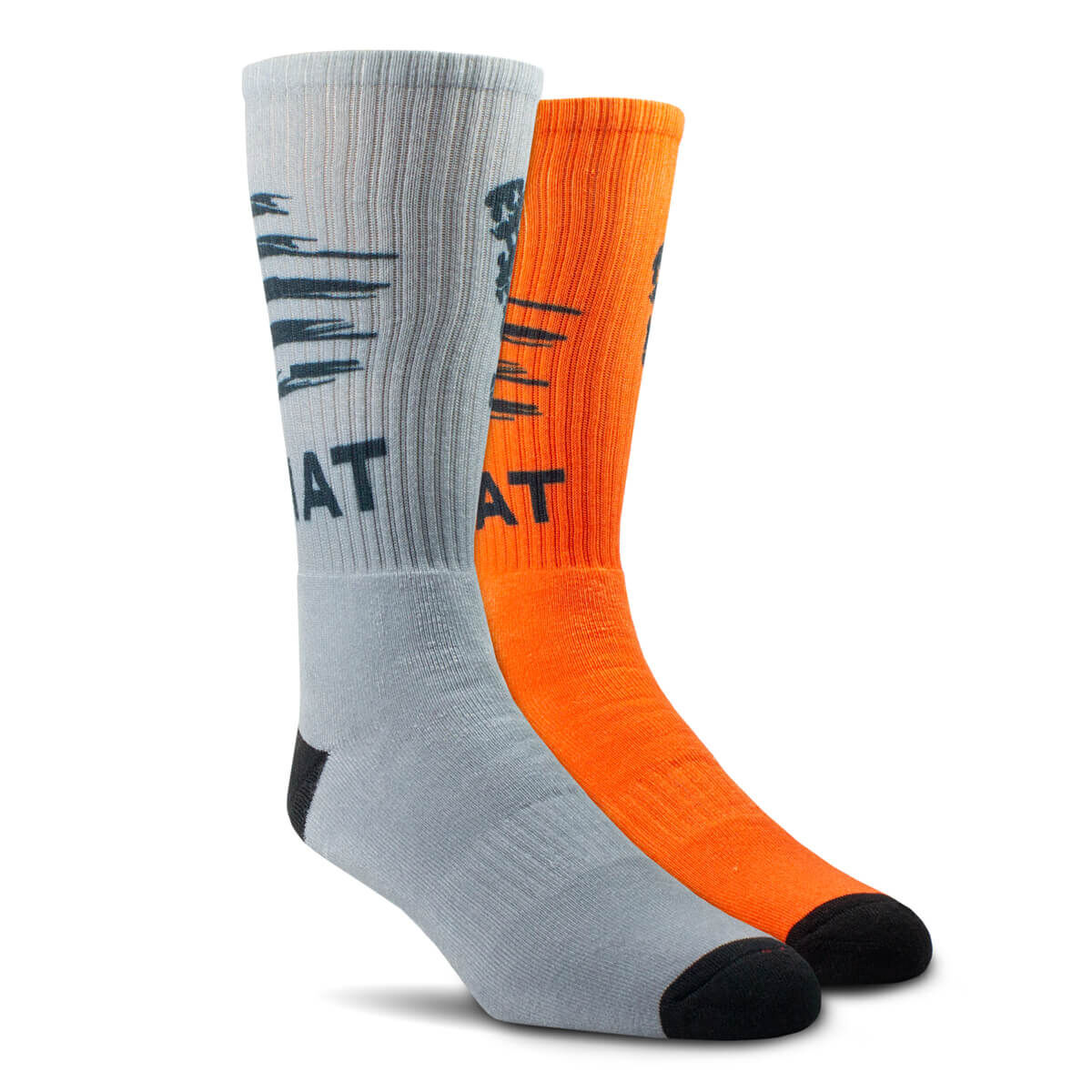 Ariat Men's Patriot Graphic Crew Work Sock 2-Pk in Grey/Orange