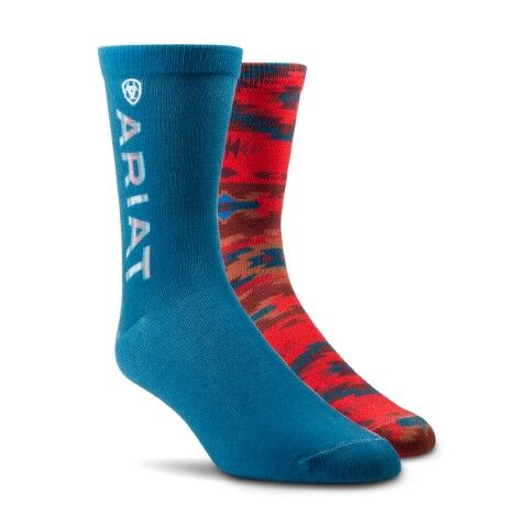 Ariat Women's Adobe Canyon Crew Sock 2-Pk in Red/Turquoise