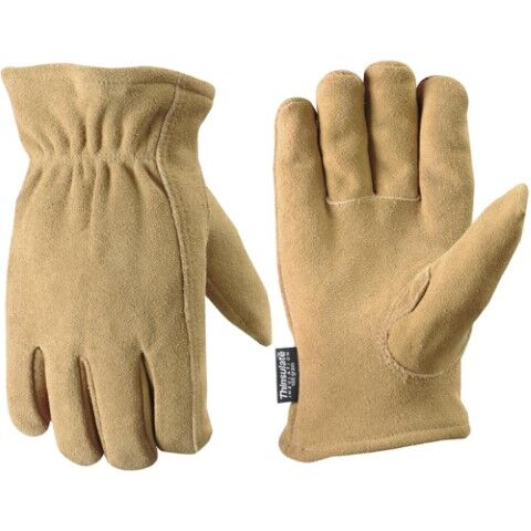 Wells Lamont Men's Deerskin Full Split Leather Slip On Winter Gloves in Brown