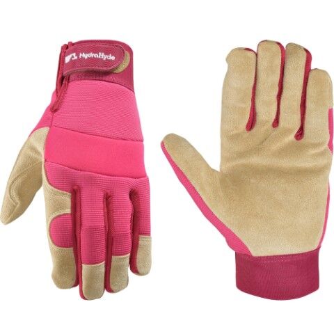 Wells Lamont Women's HydraHyde Leather Hybrid Adjustable Cuff Gloves in Pink