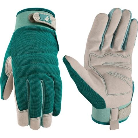 Wells Lamont Women's Synthetic Leather Padded Palm Adjustable Wrist Gloves in Green