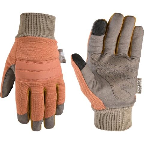 Wells Lamont Women's Synthetic Leather Winter Lined Knit Wrist Glove in Orange